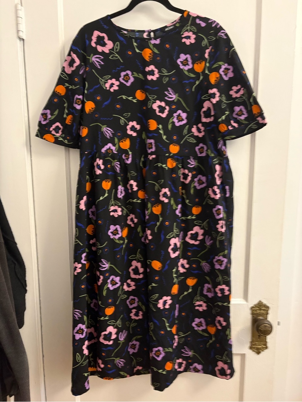 Monki Black Floral Print Dress - size large new